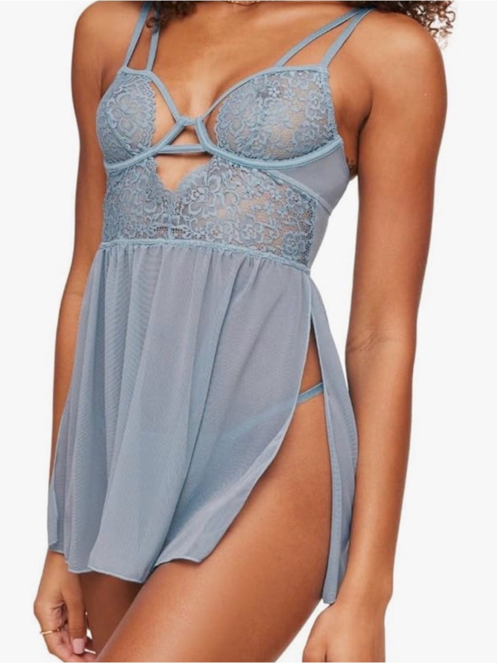 Blue Mesh Babydoll Dress with Adjustable Straps